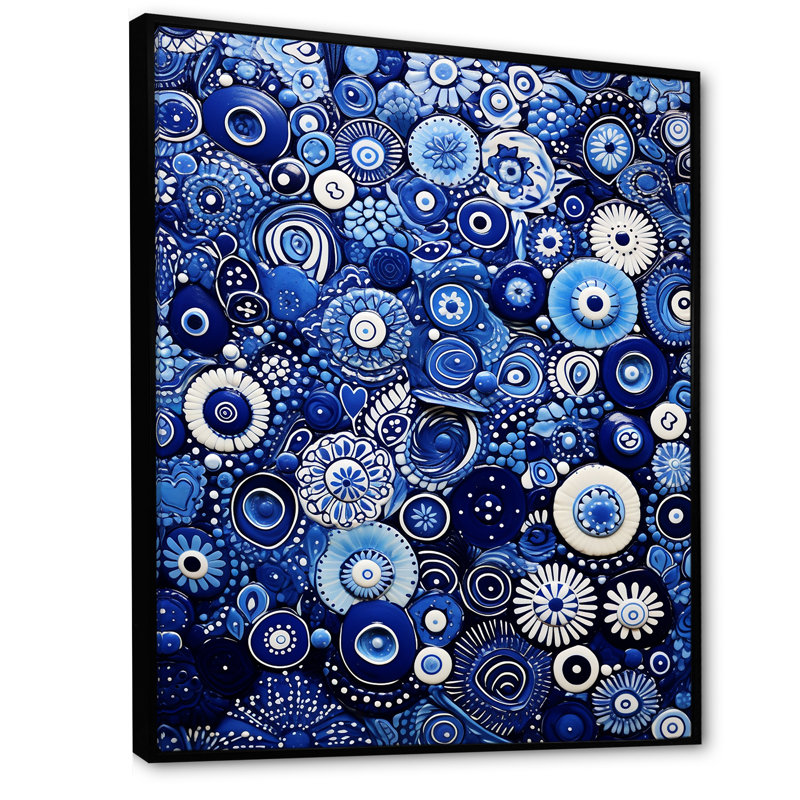 Art déco, carreau bleu Elegance 1 - art mural abstrait, Cadre flottant noir, H 40 po x l 30 po x P 1,5 po