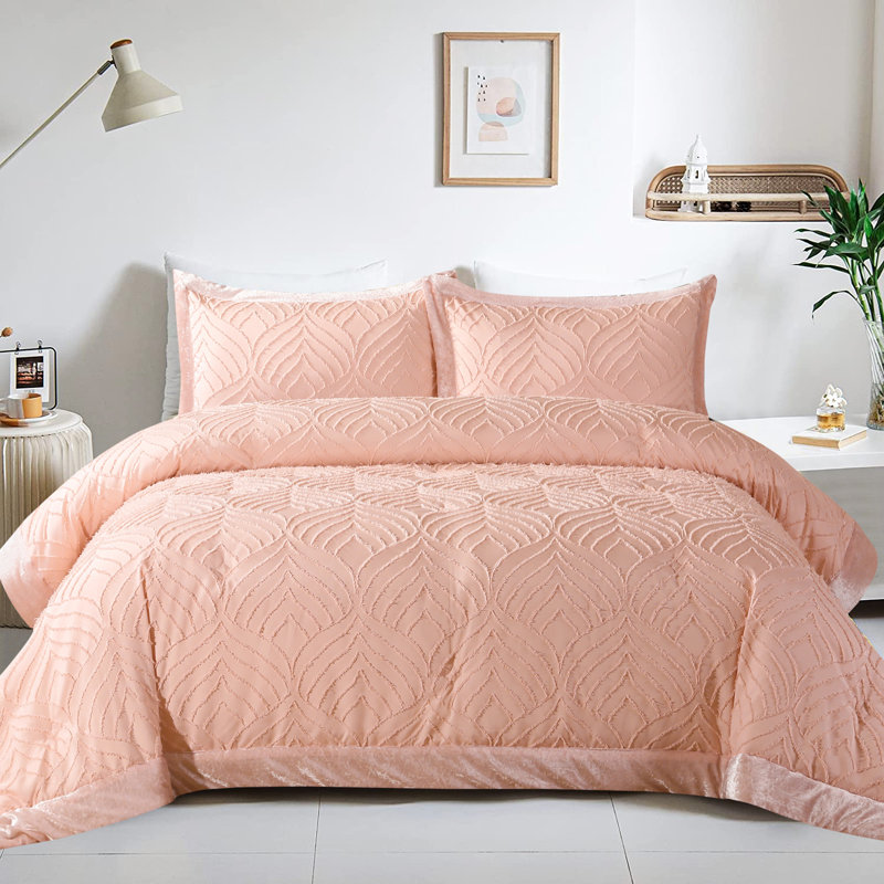 Camesha Microfiber Patchwork Bedspread with Pillow Shams, 275 x 255 cm, Pink