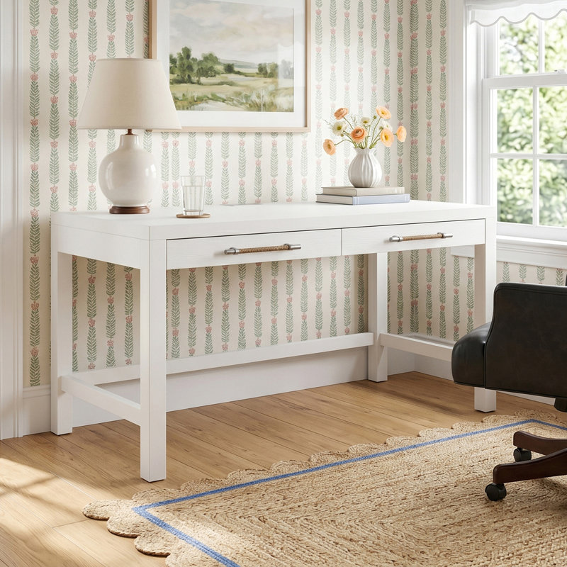 Lana Solid Wood Writing Desk with Built-In Electrical Outlet