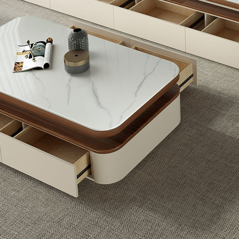 Modern Cream-Style Minimalist Coffee Table, 16.53" H x 59" L x 33.46" W