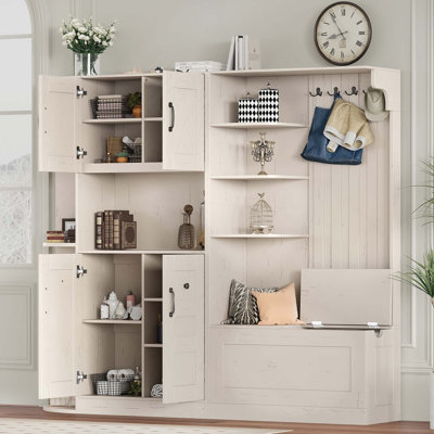 Armoire d'arbre de couloir multifonctionnelle gauche-droite (peut être utilisée séparément) avec rangement et 4 crochets pour le salon et le couloir