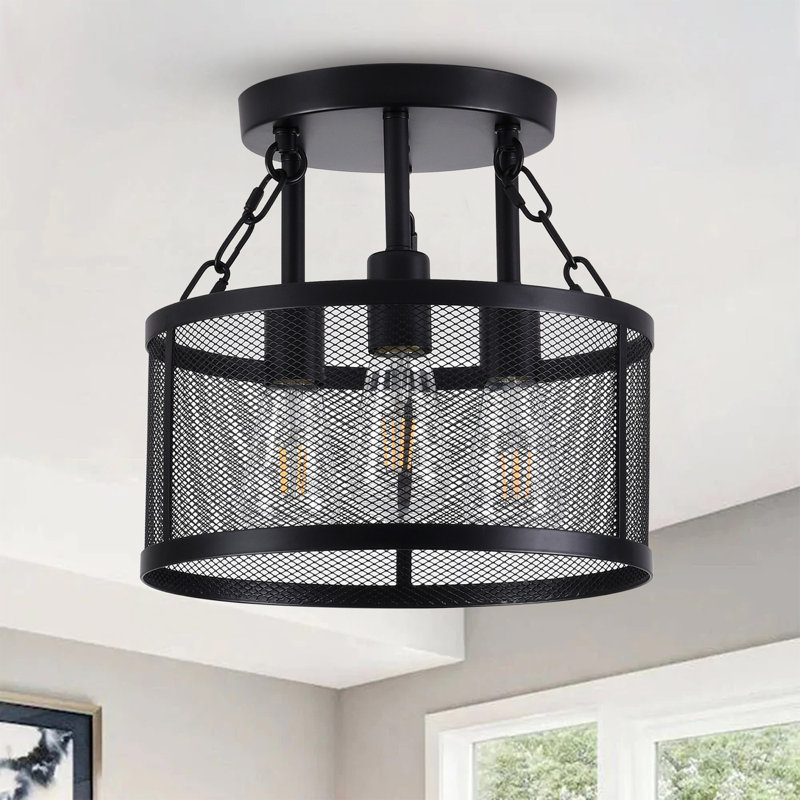 Plafonnier rond réglable en fer noir mat à 3 lampes