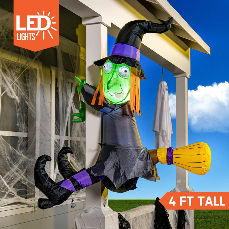 4 Ft Tall Led Halloween Inflatable: Witch Crashing Into Tree