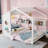 White Floor House Bed, Playhouse With Storage Shelf And Roof, Smooth Crib To Bed Transition Roof Shelf, Color, Semi - Enclosed Sleeping Space For Better Rest-1103858423-1103858422