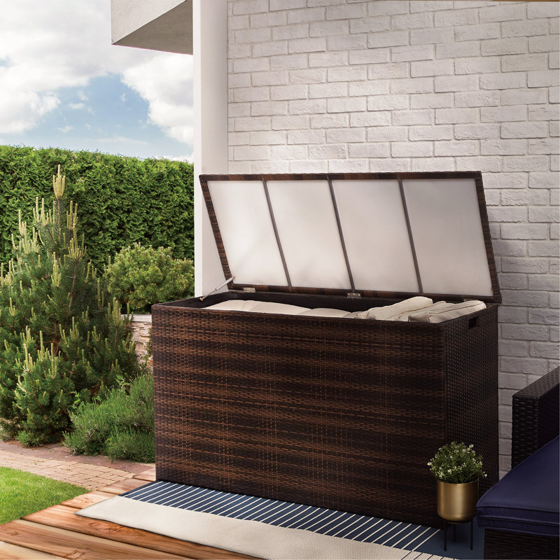 154-Gallon Outdoor PE Rattan Deck Box Outdoor Storage Chest with Waterproof Liner & Side Handles, Brown