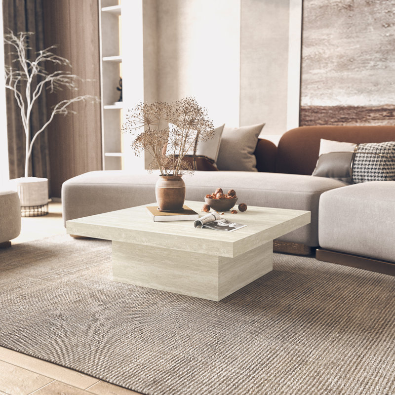 Caomhan Block Coffee Table, 12.2" H x 35.4" L x 35.4" W, Travertine