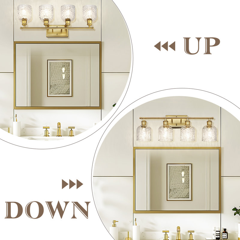 4-Light Bathroom Vanity Light With Clear Hammered Glass, Gold