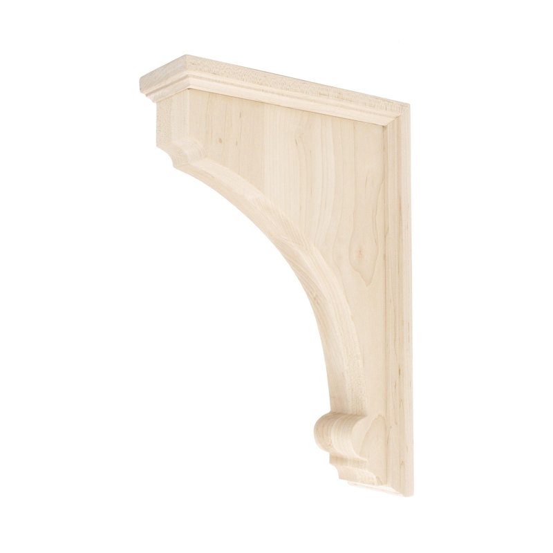 Unfinished Large Solid Traditional Plain Wood Bracket Corbel, Hard Maple, 12" H x 2.5" W x 8" D