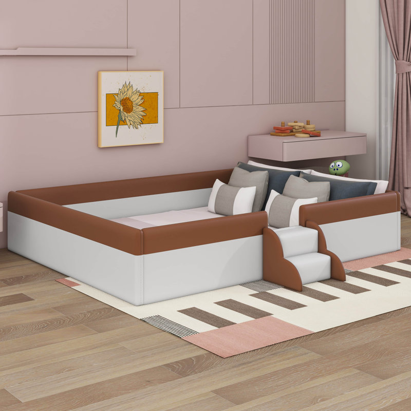 Upholstered Daybed Frame With Fence And Stairs, Queen
