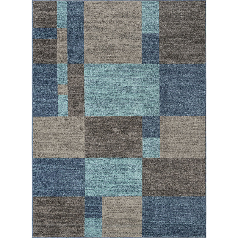 Tapis bleu contemporain Contemporary Harvest, Rectangle 9 pi x 12 pi