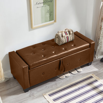 Banc avec repose-pieds 48 po avec rangement, banc pour chambre à coucher, salon, couloir, repose-pieds rembourré en similicuir capitonné