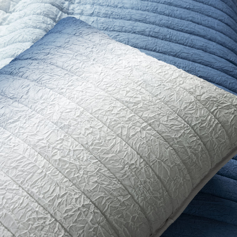 Crinkle Ombre Microfiber Quilt Set, Navy/Gray, King