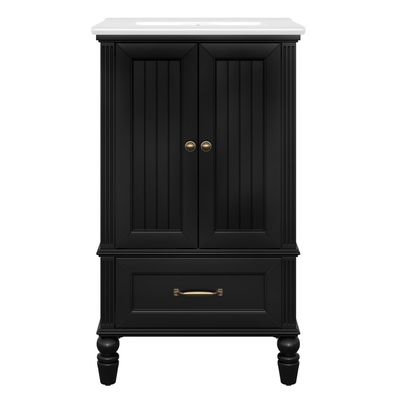 20" Single Bathroom Vanity With Ceramic Top, Black, Gold