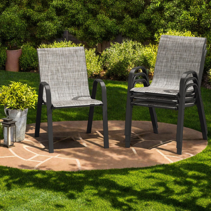 Chaises de salle à manger de patio peu encombrantes, ensemble moderne en métal textilène pour la terrasse