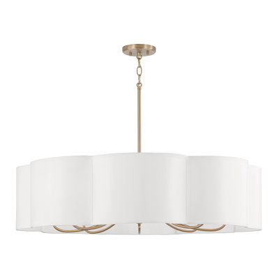 36" W x 9" H 8-Light Chandelier in Matte Brass with White Fabric Shade