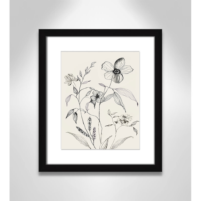 «Petal Harmony I Print» par Asia Jensen, Papier avec cadre simple noir, Blanc, H 15 po x l 13 po x P 1,25 po
