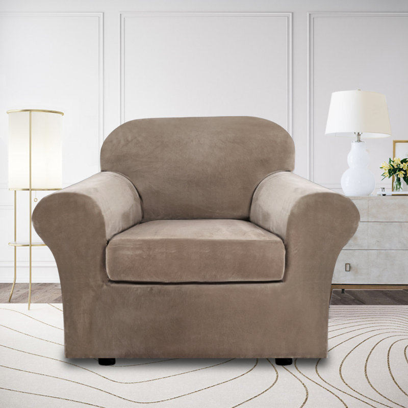 Housse pour fauteuil à coussins carrés / rectangulaires 2 pièces Rich Velvet Stretch , Taupe