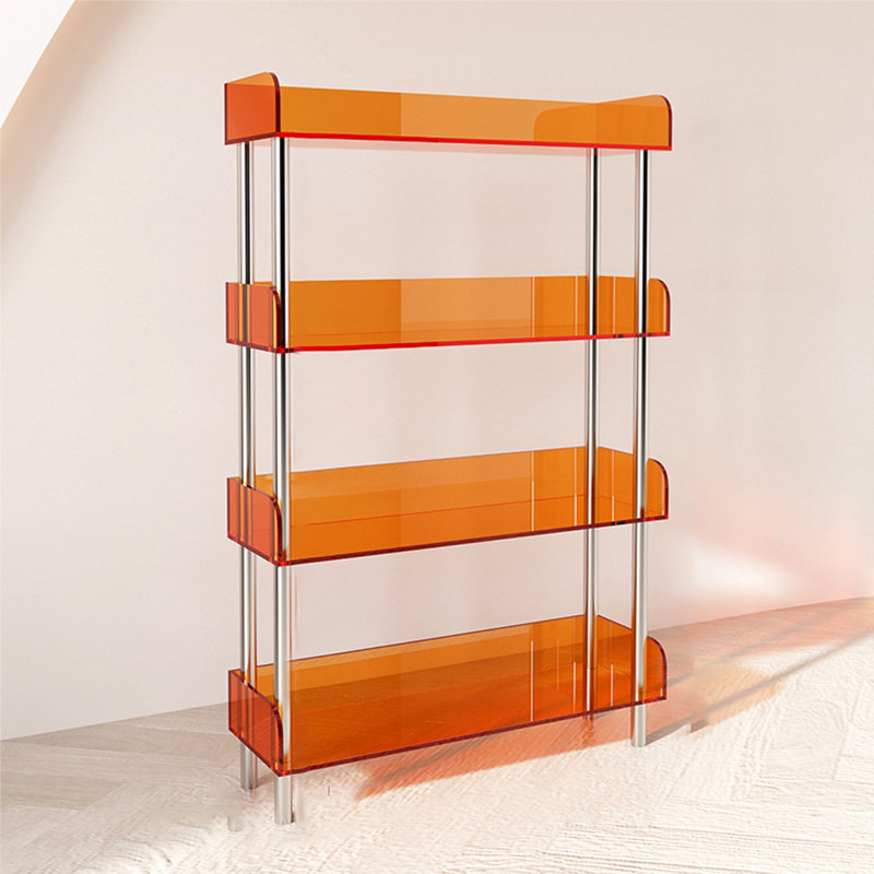 Bibliothèque simple en acrylique, (4 tablettes) H 48,82 po x l 23,62 po x P 9,84 po, Orange