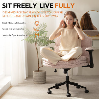 Armchair Criss Cross Chairs, Swivel Vanity Chair with Adjustable Flip-up Arms and Wheels, Wide Seat Office Chair with 3 Layer Cushions