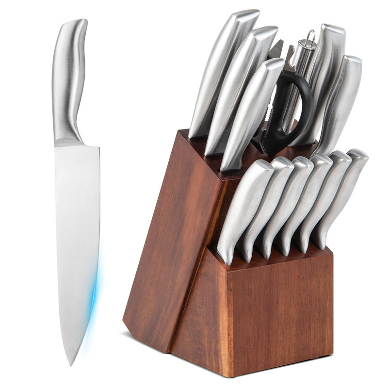 Ensemble de couteaux de cuisine 14 pièces Giantex en acier inoxydable avec aiguisoir pour la maison et le restaurant