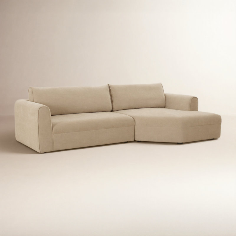 Canapé modulaire à méridienne 2 pièces 112 po Aalin, Tissage texturé amande, Orienté à droite