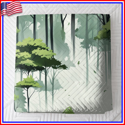 Lush Forest Illustration Quilted Bedspread All Sizes