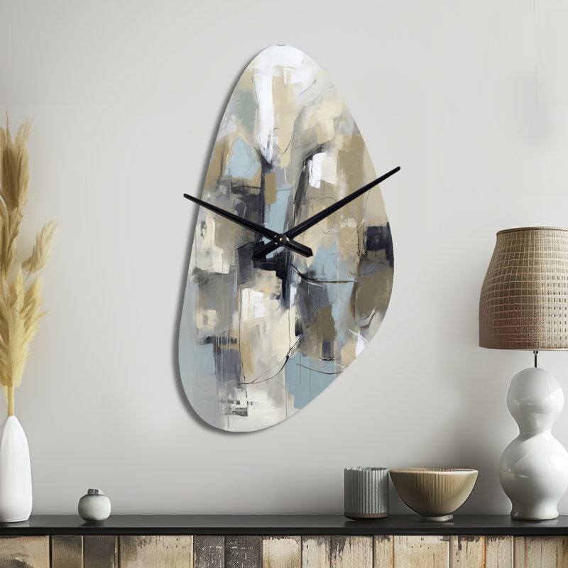 Beige et gris - Créature abstraite I - horloge murale, Moyenne