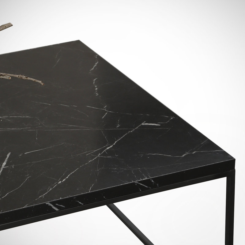 Table basse moderne avec pieds en métal, noir et blanc, 37,4 x 16,9 x 21,3 pouces | 100% panneau de particules enduit de mélamine, épaisseur: 0,7 pouce | Pieds électrostatiques thermolaqués, design industriel élégant pour le salon