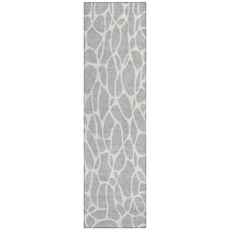 Zarelia Silver Washable Indoor-Outdoor Rug - , 2'3" x 7'6"