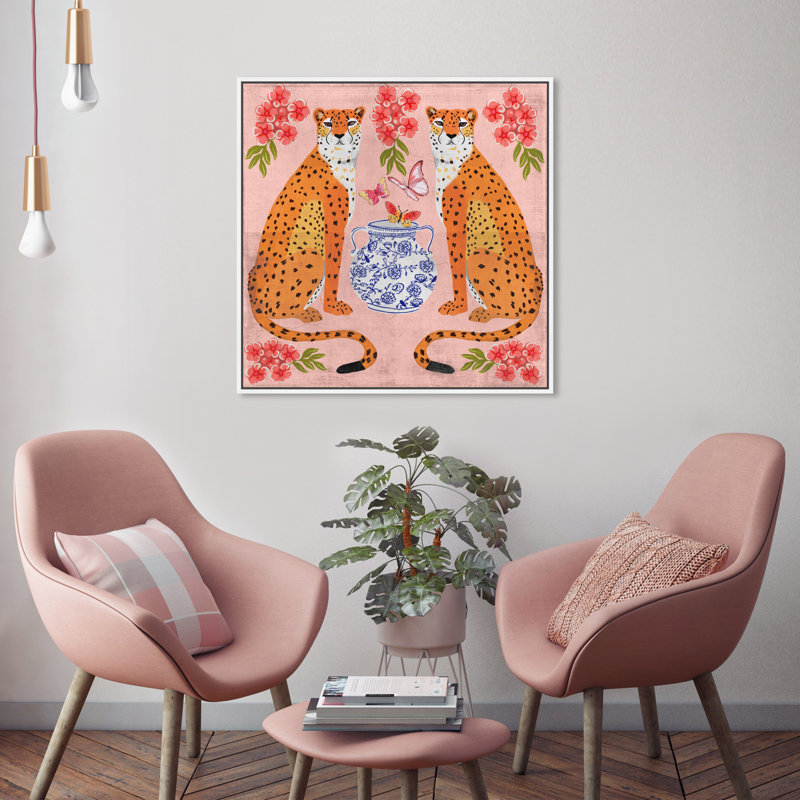«Great Mother Cheetahs», impression sur toile, Toile avec cadre flottant, H 25 po x l 25 po, Blanc