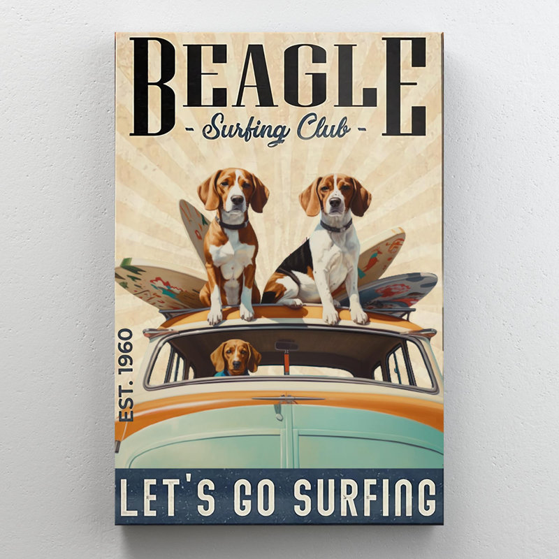 Beagle Surfing Club, impression sur toile, H 14 po x l 11 po x P 1,25 po