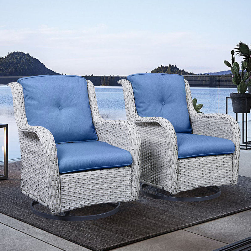 Chaise de patio avec coussins Tonry, Bleu marine, Gris clair