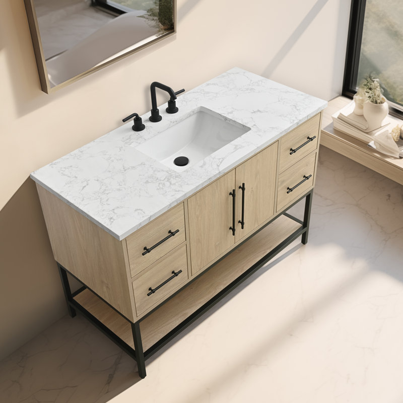 Ensemble de meuble-lavabo simple 48 po avec plateau en pierre d'ingénierie Cherita