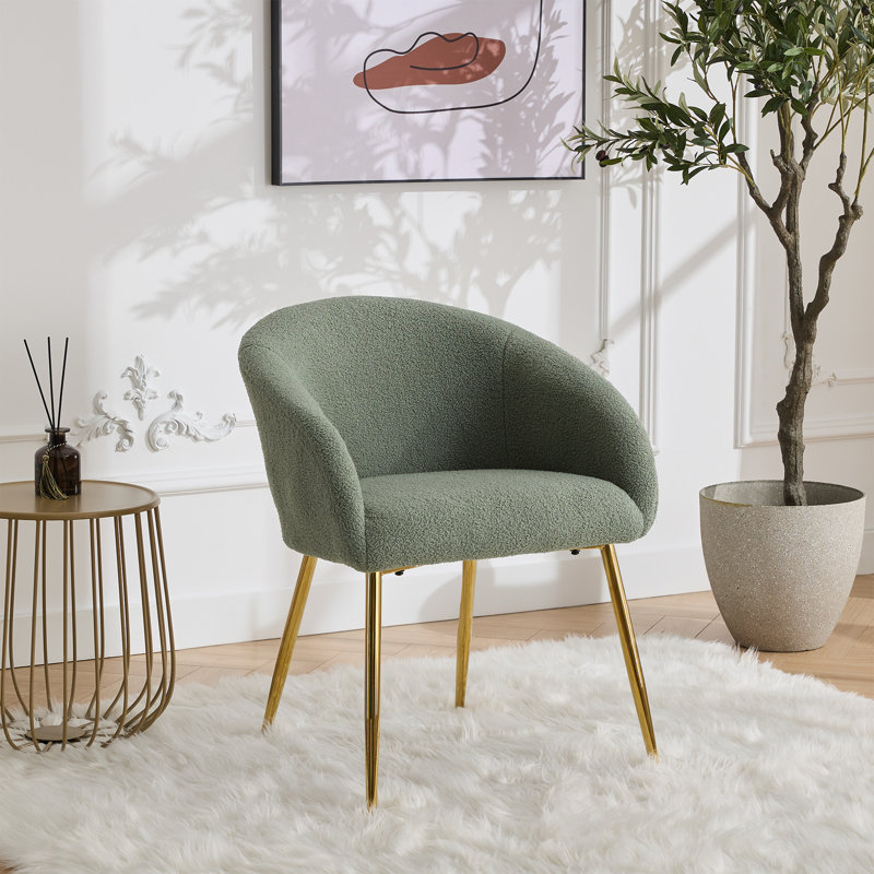 Boucle Modern Dining Chair Set, Green, Gold