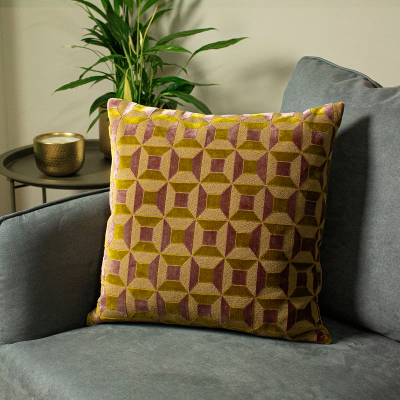 Empire Geometric Square Cushion, Ochre/Blush