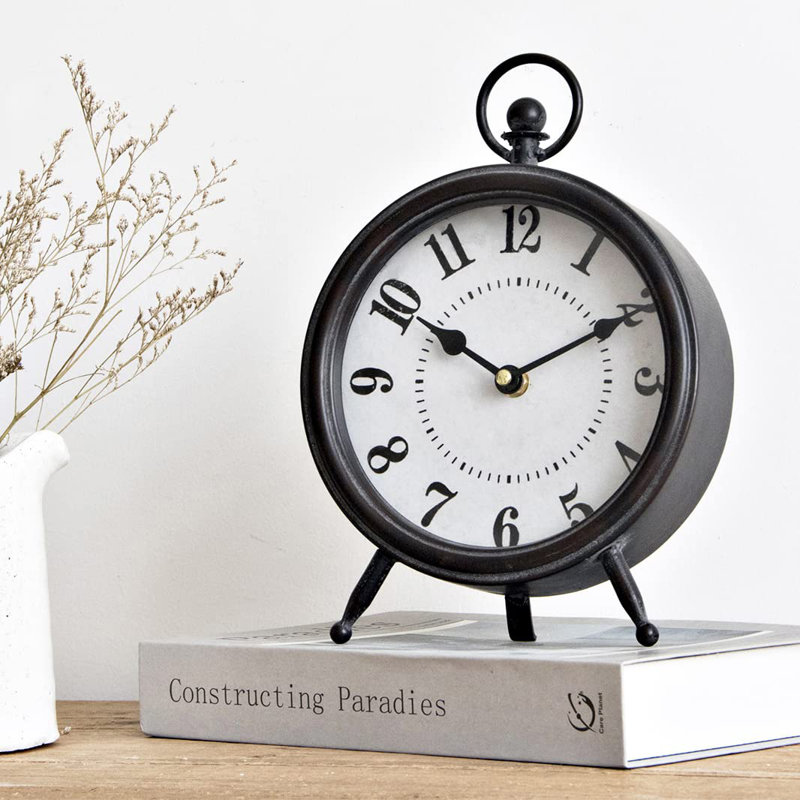 Alcott Hill® Digital Metal Mechanical Tabletop Clock in Black