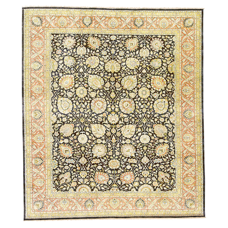 Tapis noir et rouge noué à la main de haute qualité