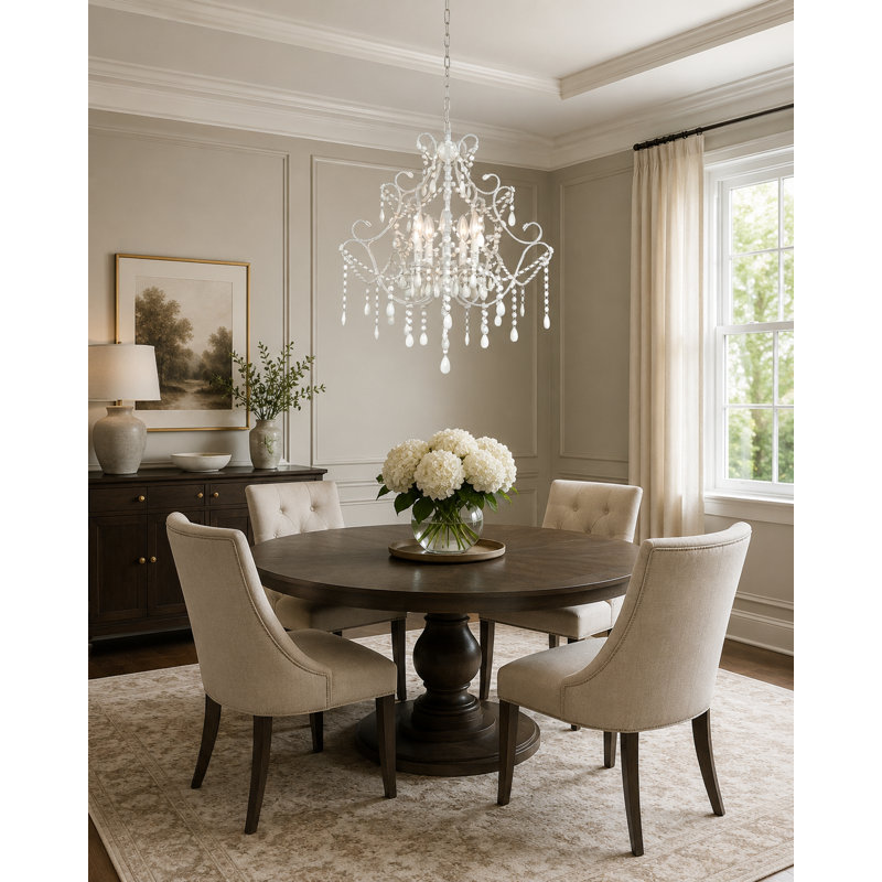 Lustre en cristal 5 lumières Traditional, Blanc Blanc