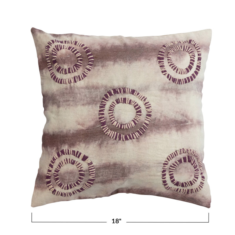 Creative Co-Op Linen Printed Pillow with Hand Embroidery and Chambray Back, Multicolor