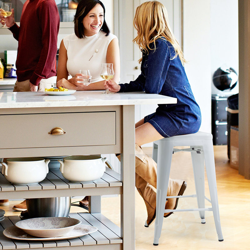 Cricklade Upholstered Counter Stool with Metal Frame, White
