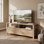 Meuble télé 63 po pour téléviseur de 75 po ou moins, console multimédia robuste et moderne avec 2 tiroirs et rangement ouvert, grain de bois naturel