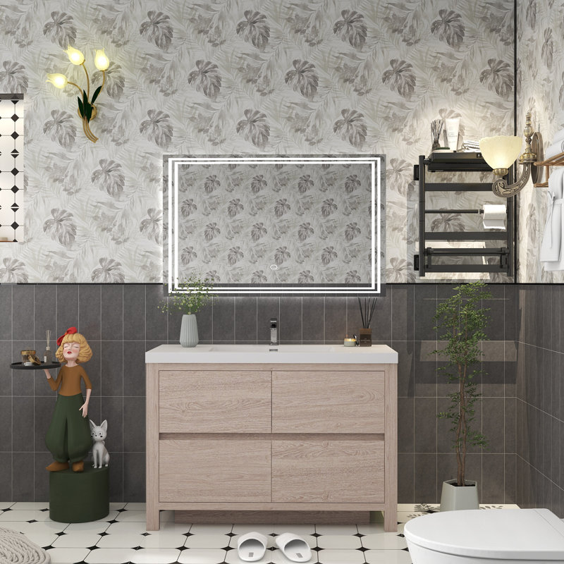 Meuble-lavabo simple 47,25 po avec plateau en acrylique Brandine, Chêne clair