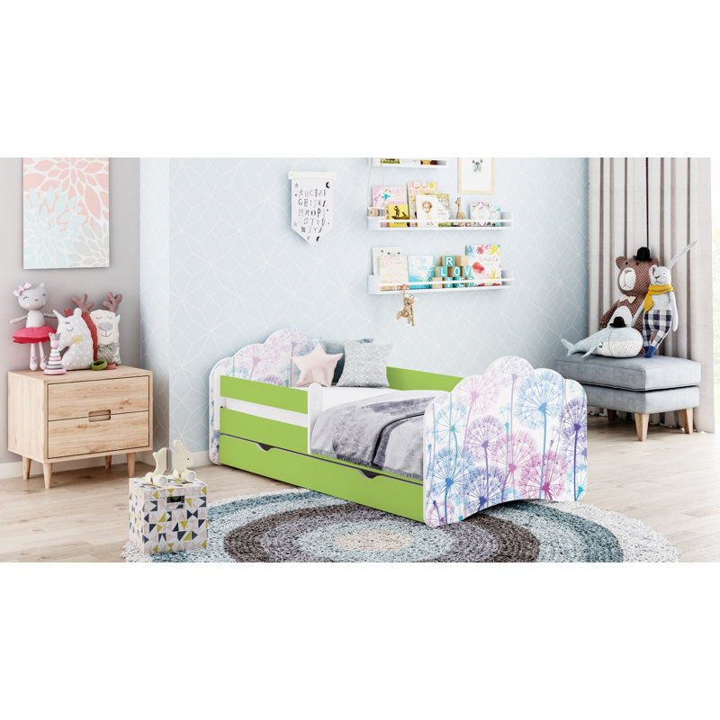 Racine European Toddler Bed Frame with Drawers, Green, 56.5 x 70 x 140cm