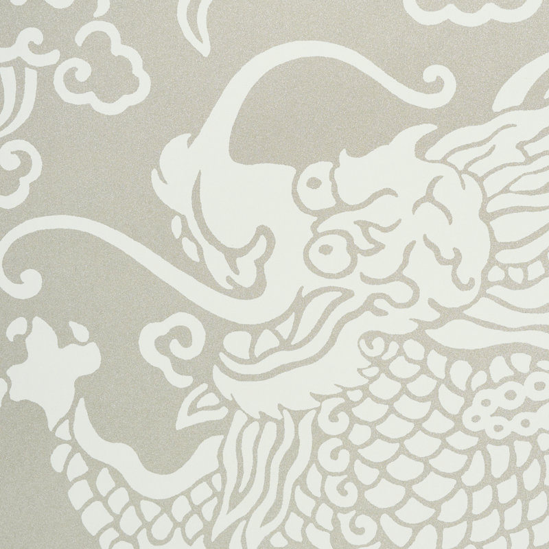 Ruan Dragon Damask Wallpaper, Warm Silver