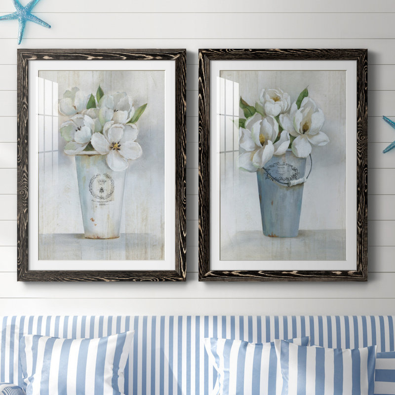 Fleuriste Francais I - ensemble de 2 reproductions d'art, H 44 po x l 31 po x P 1 po, H 31,5 po x l 47 po x P 1,5 po, Blanc