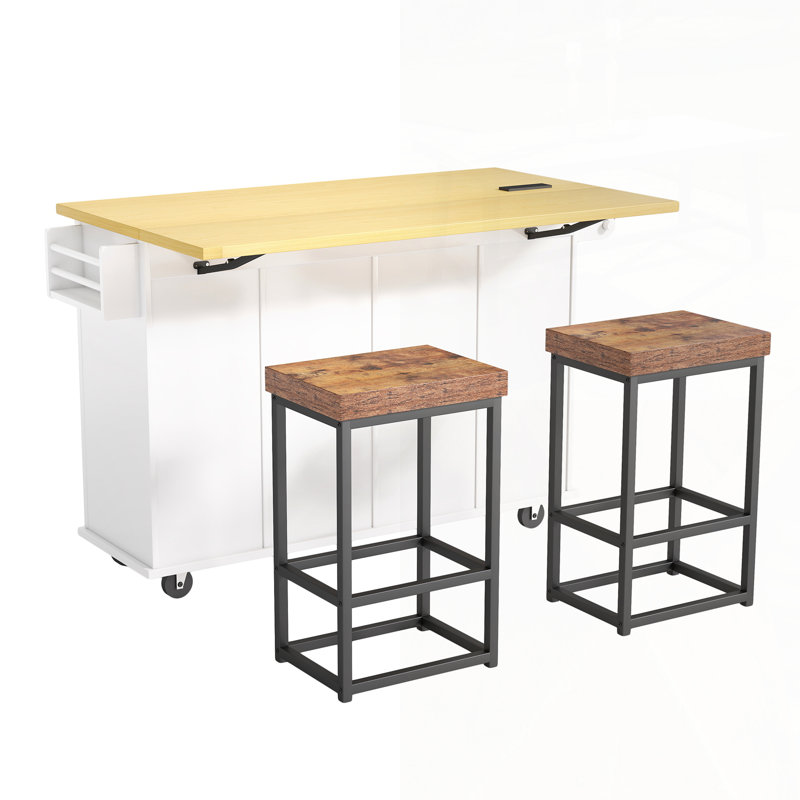 Farmhouse Kitchen Island With Drop Leaf, Storage, And 2 Seatings, Perfect For Modern Rustic Kitchens And Entertaining Guests