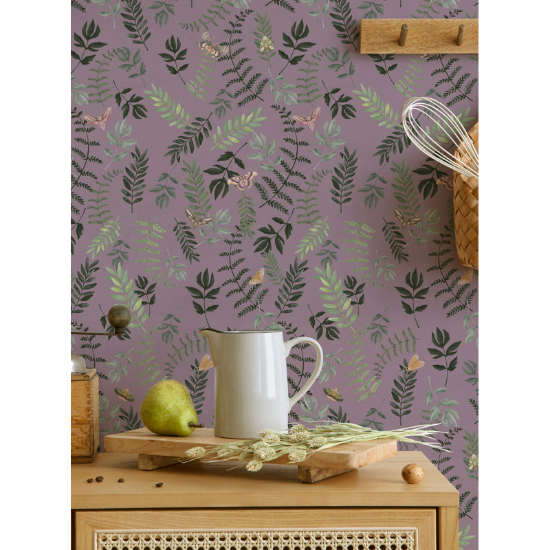 Papier peint à peler et coller Floral Nights & Moth, Mauve