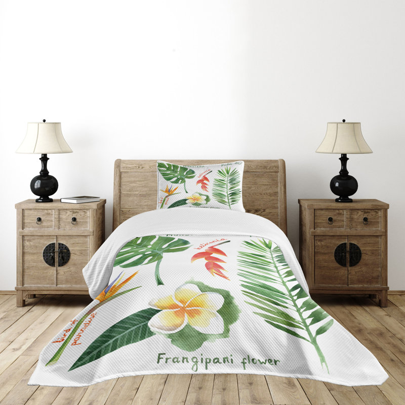 Tropical Flora White Twin Kids Bedspread Set