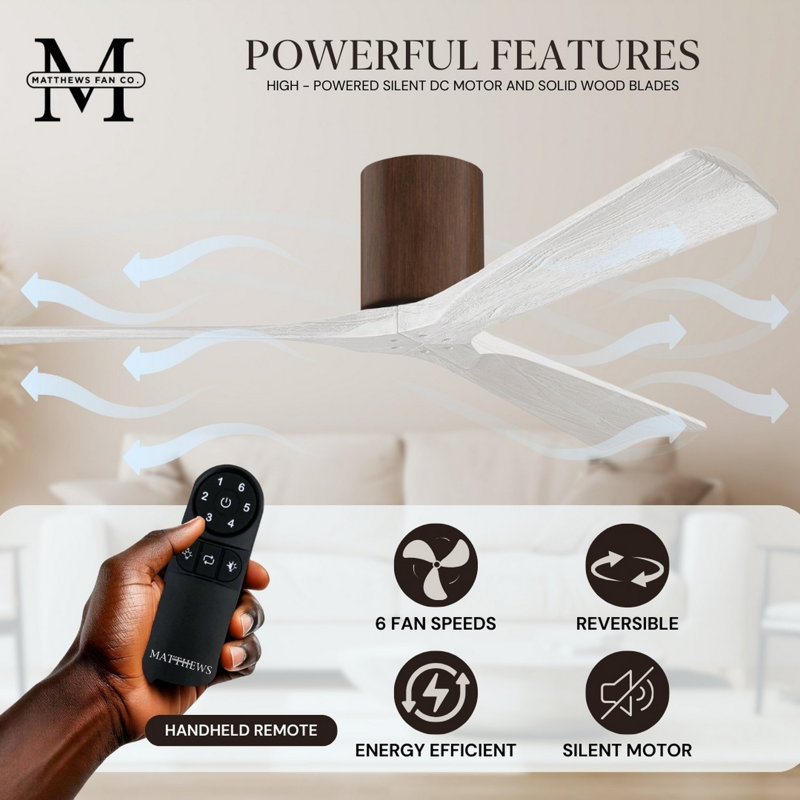 Irene Ceiling Fan, Matte White, 52", Walnut