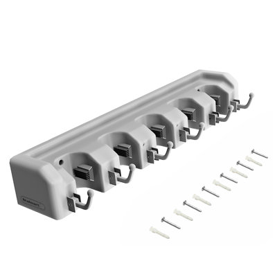 Stalwart Wall Organizer with 5 Slots and 6 Hooks - Tool and Broom Holder for Kitchen and Garage